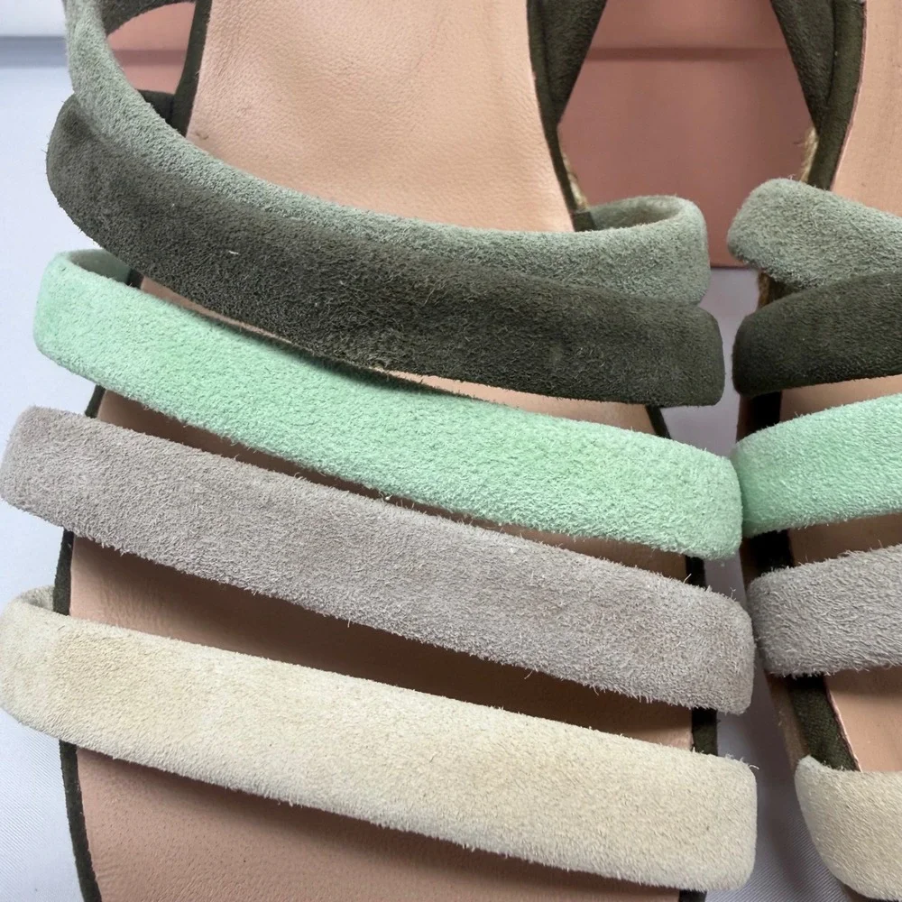 Eric Michael Elva Multi Green Suede Espadrille Wedge Sandals Spain 41 Womens